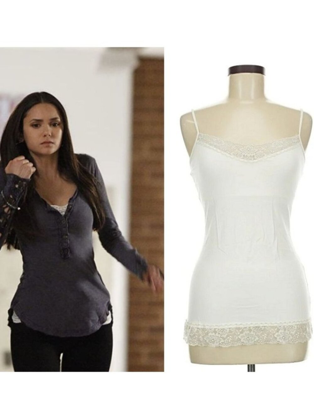 ASO ELENA GILBERT THE VAMPIRE DIARIES TVD White Lace Tank Top Cami Medium RARE
